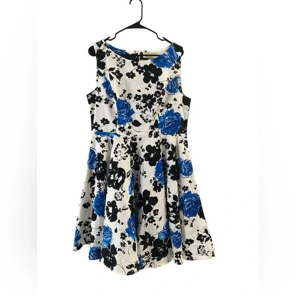 Grace Karin blue and black floral classy midi dress - Picture 2 of 5